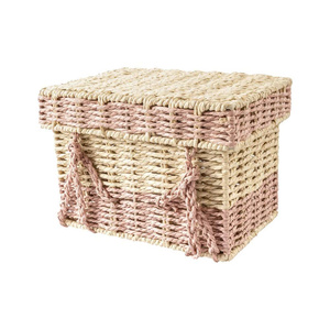 Handwoven Paper Rope <b>Rectangle</b> Storage Basket With Lid Decorative Wicker Organizer <b>Bin</b> Home Storage Trunk Box Factory - Product Image 1