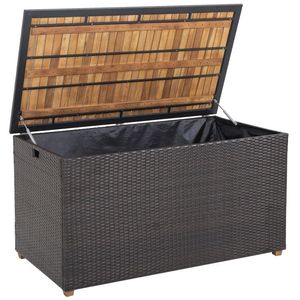 Contenitore portaoggetti in rattan da 134 galloni con rivestimento interno con cerniera e coperchio in legno massello di acacia per organizzazione e uso domestico - Product Image 1
