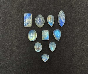 Lot de pierres précieuses en pierre de lune arc-en-ciel bleue naturelle, formes mélangées, cabochons, 7-14 mm, pour la création de bijoux - Product Image 2