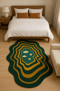 Alfombra Moderna Hecha a Mano, Alfombra de Lana de Color Verde y Dorado Personalizada, Reversible, Lavable, Apta para Mascotas, para el Hogar y Picnic - Product Image 3
