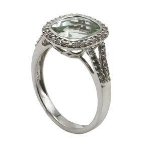 Anillo de Plata 925 de Primera Calidad con Acabado en Rodio, Color Verde Amatista, Diseño de Halo con Circonitas Brillantes - Product Image 2