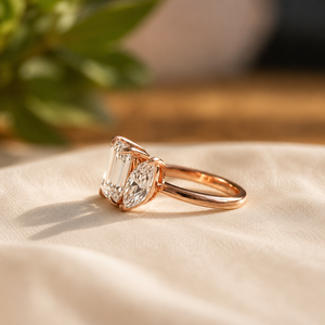 Anillo de Compromiso para Mujer Toi Et Moi con Moissanita, Corte Esmeralda y Marquesa, Anillo de Propuesta con Diamantes, Chapado en Oro Rosa, Anillo de Boda - Product Image 2