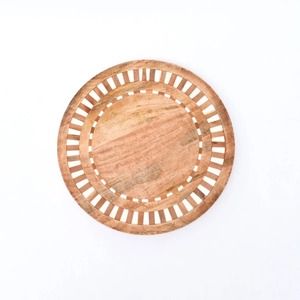Round <b>Wood</b> Decorative Tray Geometric Pattern <b>Rustic</b> Design Handcrafted Lazy Susan Serving Plate For Home Kitchen <b>Table</b> Display - Product Image 4