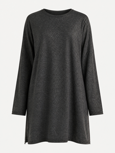 Chemisier gris à manches longues pour femme Elya en soie de lait, coupe ample, taille unique, haut décontracté, respirant et léger, jusqu'à 3XL, vente en gros - Product Image 4