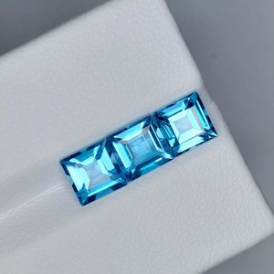 Natural Blue Topaz 3Pcs Asscher Cut Loose Gemstone Sky Blue Faceted Stone IGI Certified <b>Light</b> for Jewelry Making Wholesale - Product Image 2