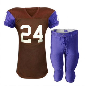 Uniforme de football américain de haute qualité, maillot et pantalon personnalisés marron et bleu clair par RUN APPAREL, col en V, manches courtes, respirant - Product Image 1