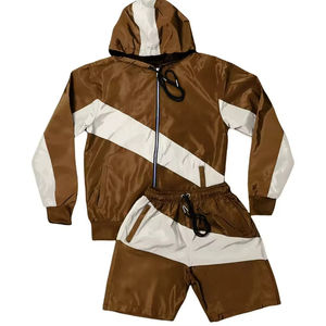 Custom <b>Men</b> Windbreaker <b>Jacket</b> Shorts Set Green <b>White</b> Color Block Hooded Tracksuit Breathable Polyester OEM Wholesale - Product Image 5