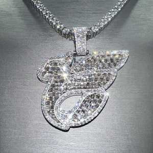 Pendentif Lettre Hip Hop Iced Out en Argent 925 avec Diamant Moissanite VVS, Logo Initial, Pendentif Prénom Homme pour Cadeau - Product Image 6