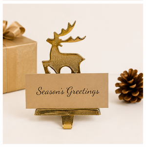 Premium Aluminium Metal Reindeer <b>Stocking</b> Hanger Durable Gold Finish Christmas Mantle Hook Decorative Standing Deer For Home - Product Image 2