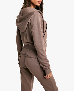 Conjunto de Sudadera con Capucha y Pantalones Deportivos para Mujer, Invierno, Color Sólido, Alta Demanda, Personalizado, Dos Piezas, 100% Algodón, Felpa, Servicio OEM ODM - Product Image 2
