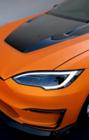 Kit carrosserie style V en carbone sec pour Tesla Model S : Lame de pare-chocs avant, jupes latérales, diffuseur arrière, garde-boue, capot et aileron arrière