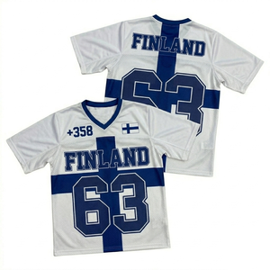 ฟินแลนด์เสื้อฮอกกี้น้ำแข็งผู้ชายสีขาวสีฟ้าคอวีแขนสั้นตาข่ายระบายอากาศได้ดีพิมพ์ลายหมายเลข 63 ชุดทีม - Product Image 1