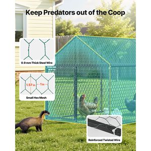 Cubierta Impermeable para Gallinero Pequeño de 3 Puertas, 3.3 x 9.8 x 3.3 pies, Metálico, para 6-8 Pollitas, Techo a Dos Aguas, para 6-8 Gallinas - Product Image 5