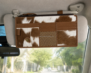 Factory Direct Genuine Cowhide Leather Car Sun Visor Storage Organizer <b>Pouch</b> with Card Slots Mesh Pocket and Zipper Compartment - Product Image 4