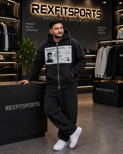REXFITSPORTS 2026 Sweat à capuche zippé oversize noir pour homme, impression graphique personnalisée, molleton de coton premium, veste streetwear - Product Image 6