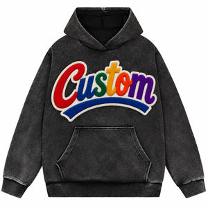 Pull à capuche pour homme en molleton bouclette, coupe oversize, avec poche, style décontracté, effet délavé minéral, avec emplacement pour masque, fabricant OEM - Product Image 1