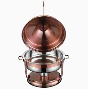 Copper Round Chafer Stainless Steel <b>Food</b> Warmer Serving Dish Fuel Heating Restaurant Banquet Use - Product Image 2