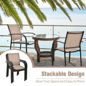 Set of 2 Armrested Patio Dining <b>Chairs</b> <b>Stackable</b> <b>Garden</b> Deck Furniture - Product Image 5