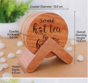 Wood Coaster Set 6 Pcs Laser Etched Some Hot Tea For My Home Reusable Bar Mat Classic Style Home <b>Drinkware</b> <b>Accessories</b> - Product Image 3