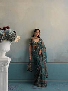 Embroidered Sequin Saree Printed <b>Net</b> <b>Fabric</b> Traditional Indian Floor-Length Quick Dry Dress Material for Women Festival Wedding - Product Image 4