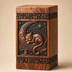 Hand-Carved Walnut <b>Cat</b> <b>Urn</b>-American Style Celestial Moon Stars Design Durable Eco-Friendly Cremation <b>Urn</b> 220 Cubic Inch Capacity - Product Image 6