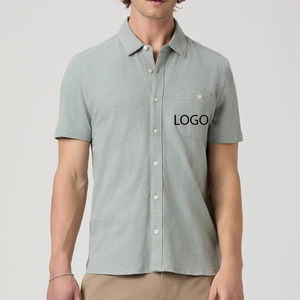 Short Sleeves Clean Look Trendy OEM Service Minimal Style And Outdoor Wear With Front Pocket T Shirt With Turn <b>Down</b> Collar Men - Product Image 1