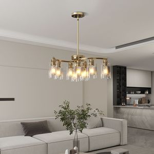 Lampadario Contemporaneo in Vetro Dorato a 9 Luci con Altezza Regolabile, Kit di Illuminazione Sospesa per Tavoli da Pranzo - Product Image 2