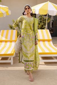 Salwar Kameez élégant en coton vert avec broderie et imprimé floral, coupe ample, longueur cheville, robe traditionnelle indienne pakistanaise - Product Image 3