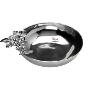 decorative <b>silver</b> finished vintage grape design round shape metal serving <b>bowl</b> for home hotel - Product Image 1