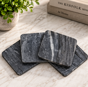 AK Brass Standard Marble Square <b>Coaster</b> Set Of 4 Unique <b>Black</b> And White Shade Marble For Table Decor / Kitchenware Item - Product Image 1