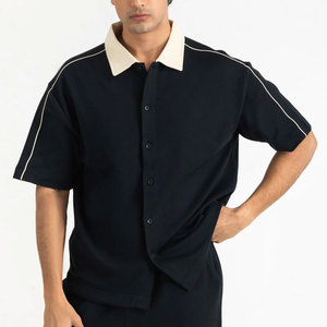Men's Casual Vacation Matching Outfit 100% Cotton <b>Camp</b> Collar <b>Shirt</b> and Elastic Waist Full Length Comfort Pants Set - Product Image 5