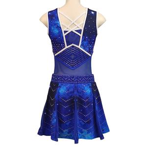 Custom Printed Blue & White Cheerleading Uniform Set with Rhinestones 100% Polyester School Sports Training & Competition Wear - Product Image 6