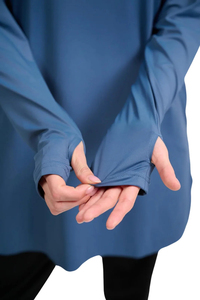Haut de sport modeste pour femme à manches longues, bleu uni, coupe régulière, extensible dans quatre directions, écologique, UPF50+, respirant, grande taille - Product Image 4