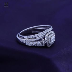 Anillo de compromiso de lujo con diamante de laboratorio talla princesa, oro blanco de 14K, halo doble con amortiguación, proveedor mayorista de anillos nupciales apilables - Product Image 5