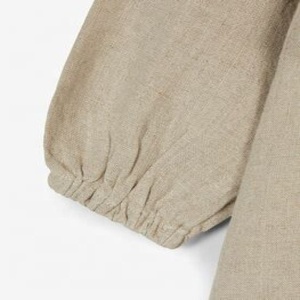 Pretty Alluring Long Sleeved Loose Fit Beige Ruffle Linen Dress Featured With Front Button Crafted With Soft Comfy Cotton Fabric - Product Image 2