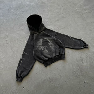 Jersey con etiqueta de fabricante personalizado para hombre, ropa de calle, algodón, peso pesado, chenilla, bordado, Vintage, lavado, cuadrado, recortado, Sudadera con capucha - Product Image 4