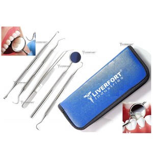 Dental Tools 5 Pack Dental Pick Oral Care Kit Stainless Steel Dental Hygiene Kit Set <b>Tooth</b> <b>Scraper</b> Tartar Dental Scaler Tweezer - Product Image 1