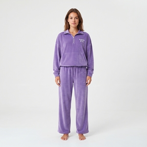 Custom <b>Women's</b> Oversized <b>Purple</b> Fleece Thick Half Zip Pullover and Jogger Pants Set Loose Fit Solid Color Winter <b>Tracksuit</b> - Product Image 5