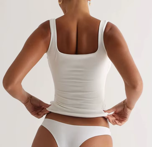 Top Corto de Mujer con Cuello Cuadrado, Sin Mangas, Ajustado, Blanco Sólido, Tejido de Punto, Primavera Verano, Minimalista, Transpirable - Product Image 3