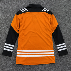 เสื้อฮอกกี้น้ำแข็งสีส้มดำแบบยูนิเซ็กซ์ แขนยาว คอวี ระบายเหงื่อได้ดี พิมพ์ลายแบบซับลิเมชั่น ทรงปกติ สำหรับผู้ใหญ่ ผลิตจากผ้า 100% - Product Image 2