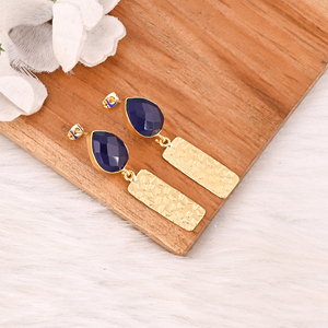 Elegant <b>Gold</b> Plated Ink Blue Hydro Gemstone Brass <b>Earring</b> Handmade Fashion Jewelry for Women Gift - Product Image 3