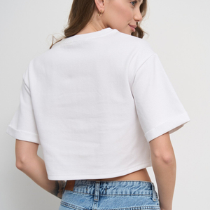 Camiseta Corta de Algodón 100% Ecológico para Mujer al por Mayor con Logo Personalizado, Ajuste Holgado, Hombro Caído, Secado Rápido - Product Image 5