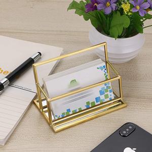 Porte-cartes de visite en métal finition or, organisateur de bureau, présentoir décoratif pour cartes de visite, support de cartes de visite pour table de bureau - Product Image 1