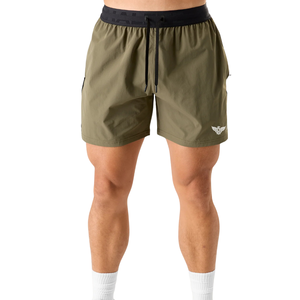 Shorts de course pour hommes, en maille unie, respirants, séchage rapide, légers, pour l'entraînement et le fitness, avec cordon de serrage, couleur olive - Product Image 1