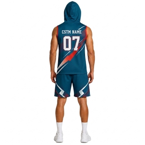 Premium 7 on 7 Training Uniform Sleeveless Hooded Jersey with Performance <b>Athletic</b> Shorts - Product Image 2