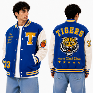 Chaqueta Letterman Personalizable con Logotipo, Chaqueta Bomber Varsity con Cuerpo de Lana y Mangas de Cuero para Equipos, Ropa Deportiva, Ropa Urbana - Product Image 2