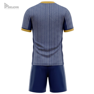OEM Full Sublimated Football <b>Kit</b> Crew Neck Chevron <b>Knit</b> Pattern Soccer Uniform Solid Navy Shorts Sportswear Set - Product Image 2