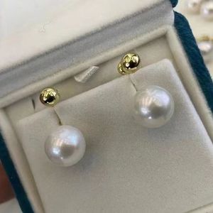 Boucles d'oreilles en perles d'eau douce Edison 11-12 mm blanches et violettes, argent S925, design simple, forme ronde, forte brillance et faibles défauts - Product Image 3