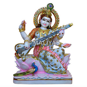 Murti de Saraswati Blanca |   Estatua de Saraswati de Mármol Hecha a Mano para el Hogar y el Templo – Maliyas - Product Image 1