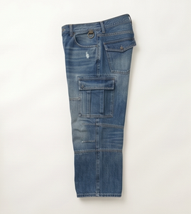 Jeans Cargo Azules para Hombre, Mezclilla de Algodón de Peso Medio, Desgastados, Corte Regular, Estilo Casual para Otoño - Product Image 3